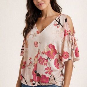 Express Blush Pink Floral Cold Shoulder Blouse